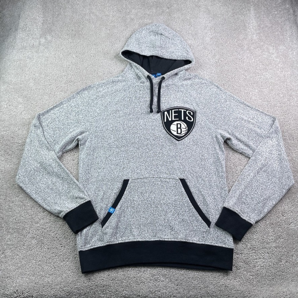 Brooklyn Nets Hoodie Mens Medium Grey Adidas Performance Pullover Sweatshirt